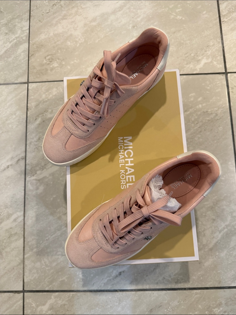 Michael Kors Blush Pink Suede Lace-Up Sneakers color is Smokey Rose 🌷Never worn.